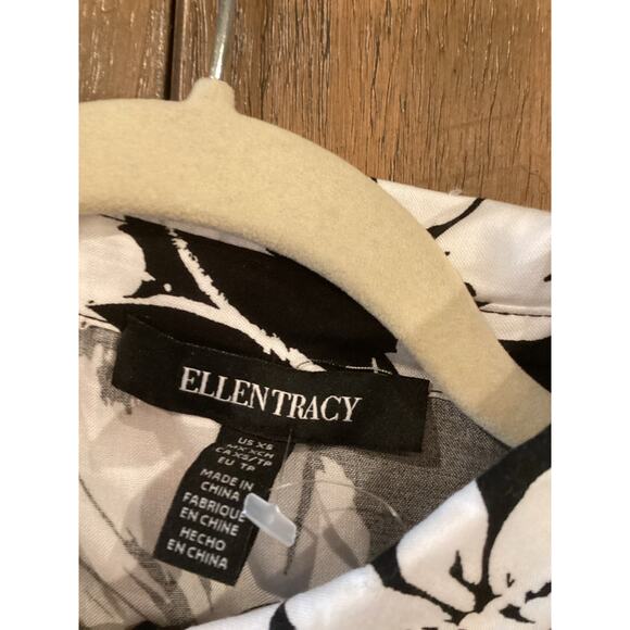 Ellen Tracy Sleeveless midi Shirt Dress Self Tie Sash black white floral blossom - Picture 5 of 12